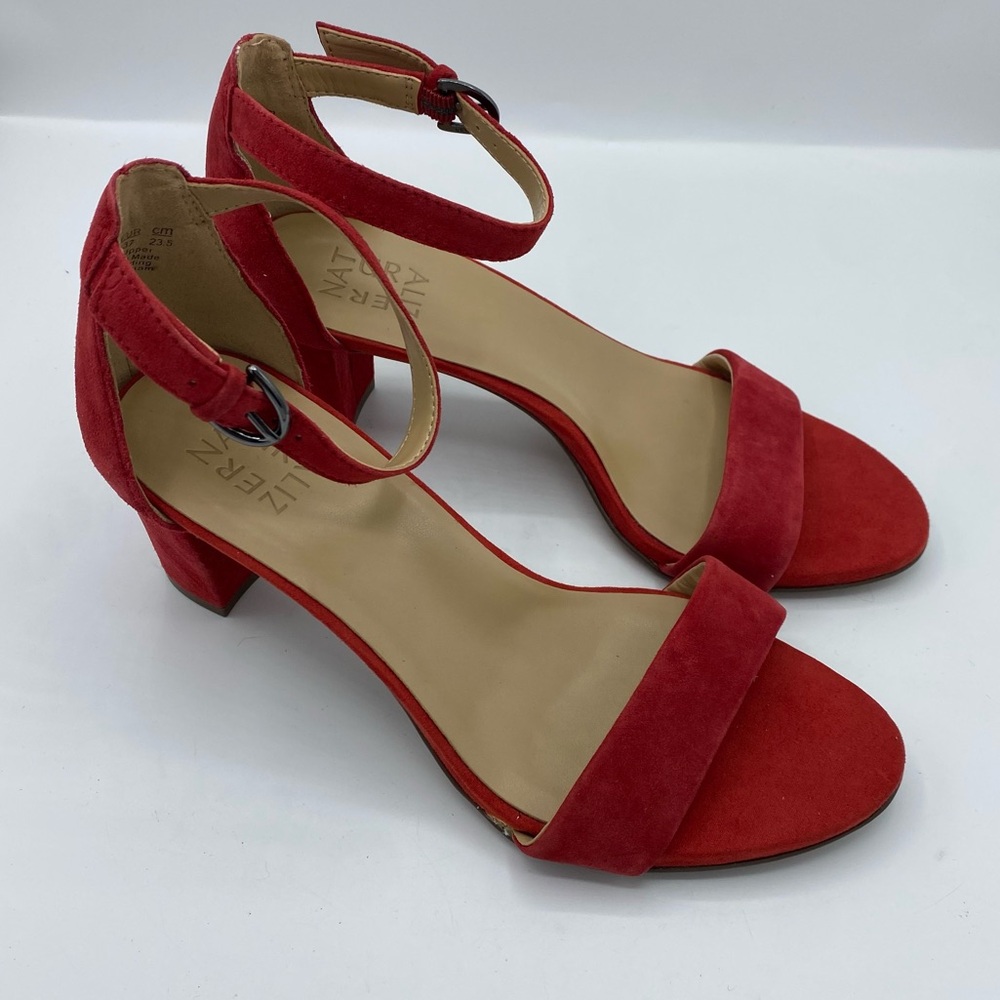 Naturalizer Red Suede Ankle Strap Block Heel Sandals